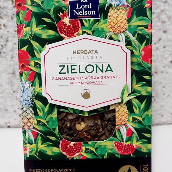 Чай листовий зелений Lord Nelson з ананасом і шкіркою гранати, 100 грам