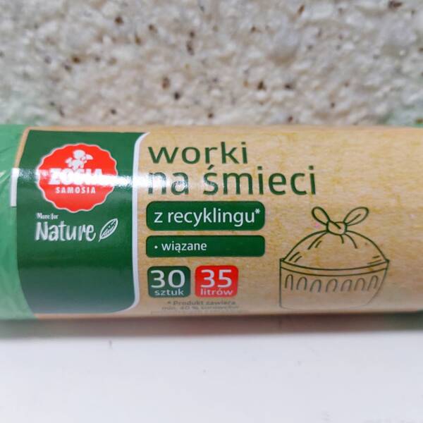Пакети для сміття ZOSIA з рециклінгу, на зав'язку, 35 л, 30 шт.